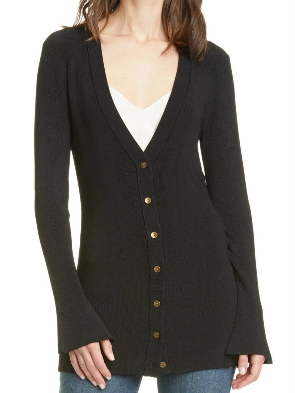 L'AGENCE Lucas Long Rib Cardigan Black Size M NWT